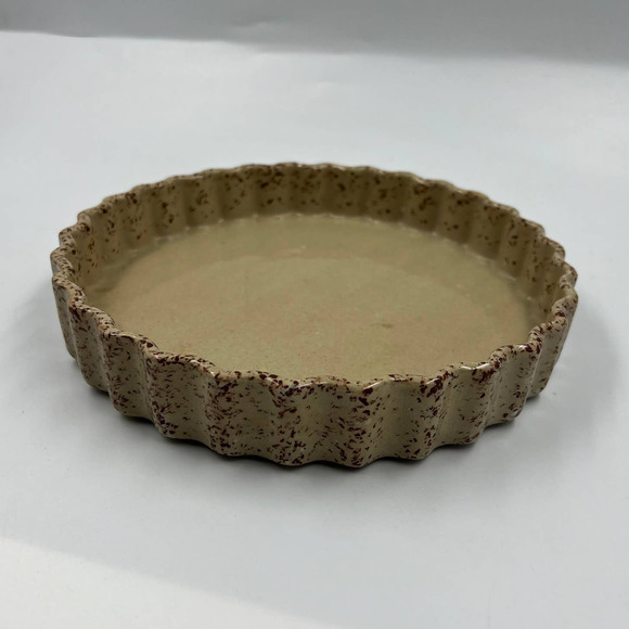 Vintage Flan Tart Quiche Dish Stoneware Speckled 9 Inch Oven Safe Round - Picture 5 of 6